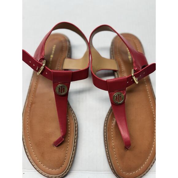 TOMMY HILFIGER Burke Lady Thongs Flat Thong Gladiator Sandals Red Size 10 - Picture 3 of 6